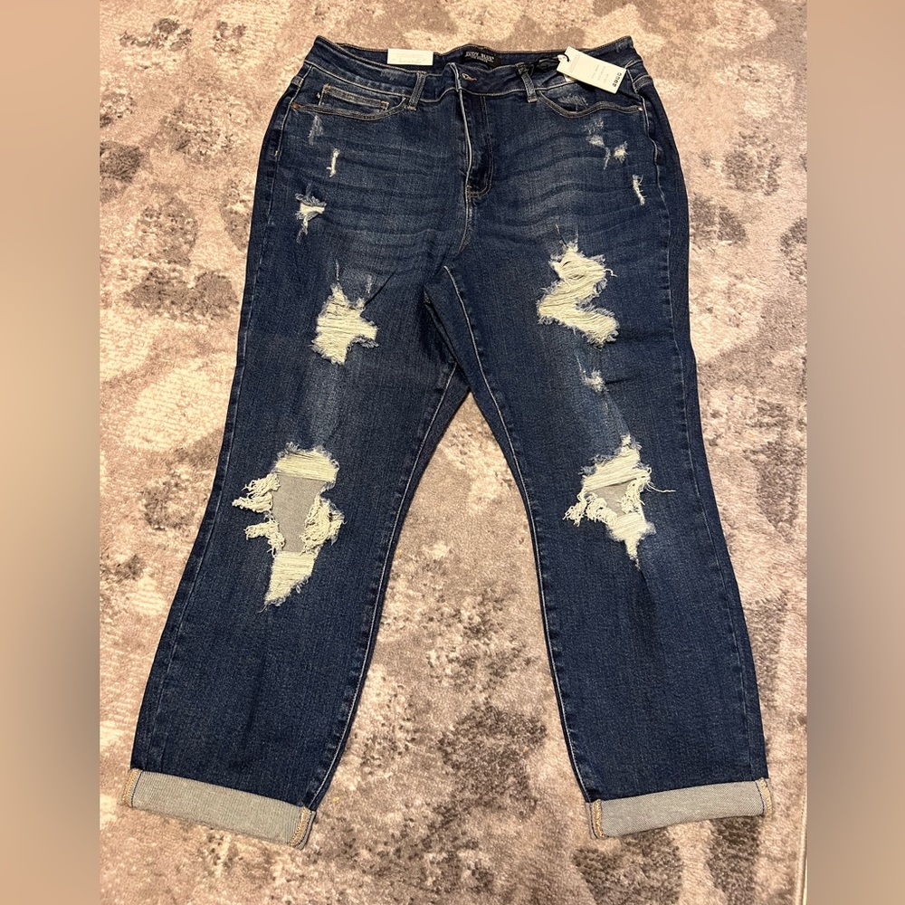 NWT Judy Blue “The Staple” Distressed Dark Wash Boyfriend Jean Size 20W